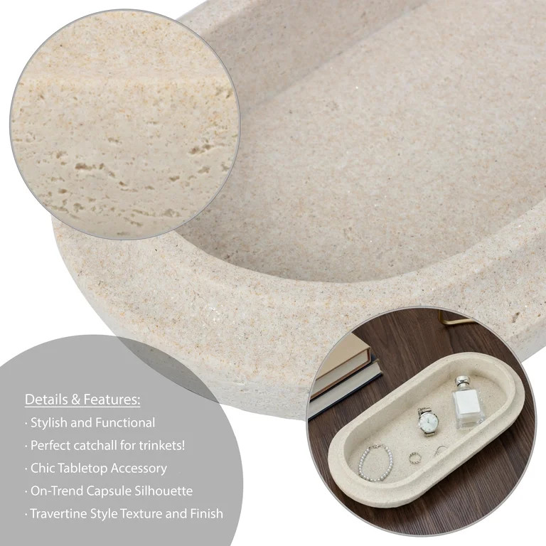 Better Homes & Gardens Indoor Carved Faux Travertine Tray | Walmart (US)