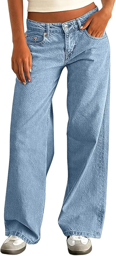 IWOLLENCE Women's Baggy Jeans Low Rise Straight Wide Leg Cowboy Pants Boyfriend Distressed Denim ... | Amazon (US)