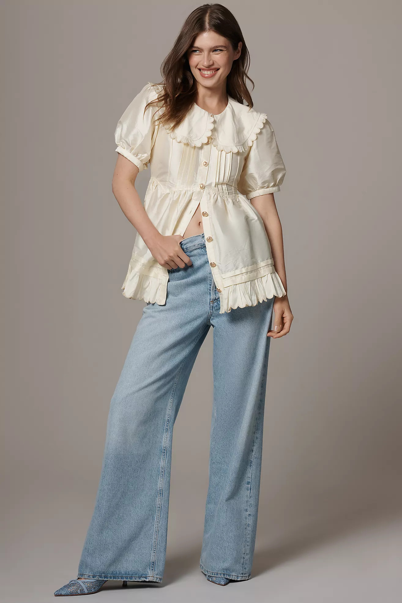 Maeve Puff-Sleeve Collared Babydoll Blouse | Anthropologie (US)