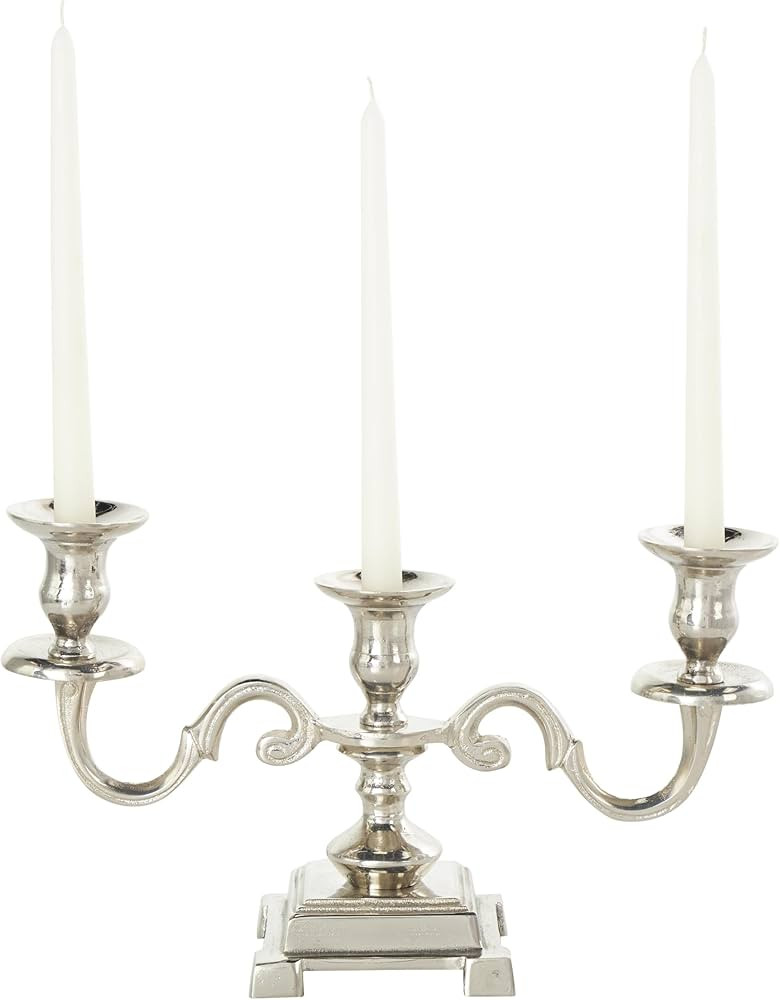 Deco 79 Aluminum Metal Scrolled Candelabra, 15" x 5" x 7", Silver | Amazon (US)