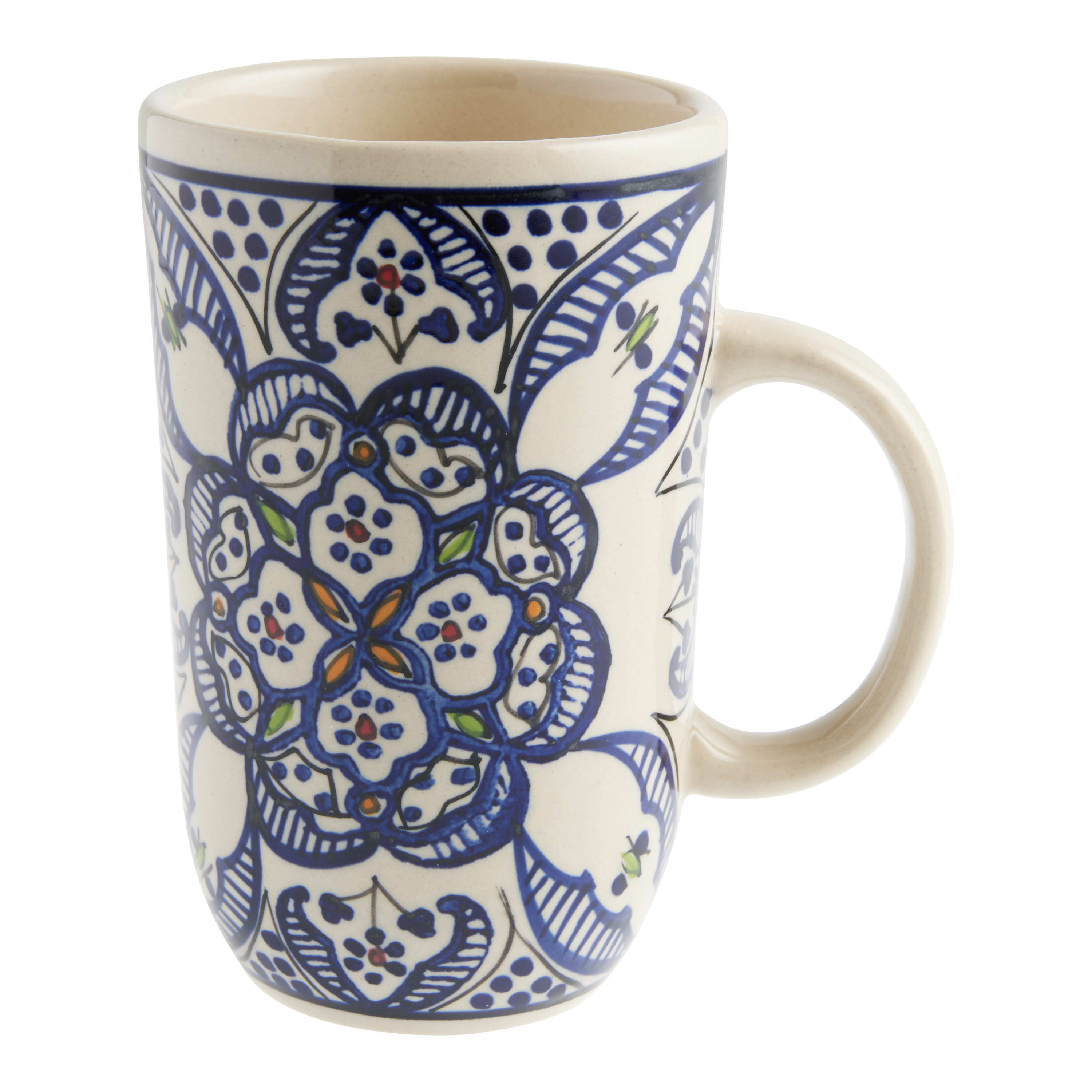 Tunis White And Blue Hand Painted Ceramic Mug | World Market