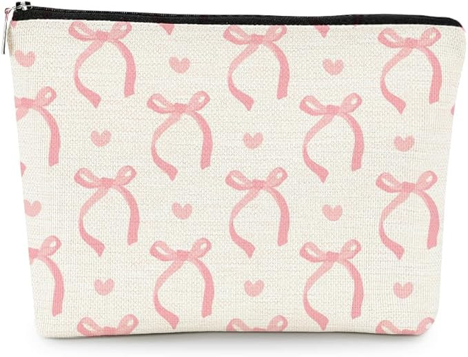 EXUQO Coquette Pink Bow Makeup Bag,Coquette Stuff,Preppy Bags,Trendy Cosmetic Bag,Coquette Gift B... | Amazon (US)