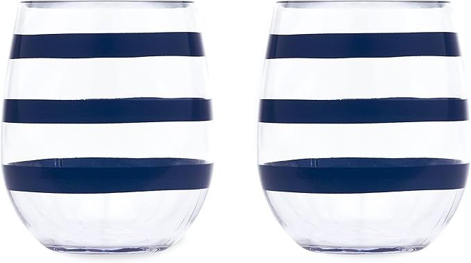 Kate Spade New York Stemless Wine Glass Set of 2, BPA-free Acrylic Glasses, 14 Ounce Capacity Pla... | Amazon (US)