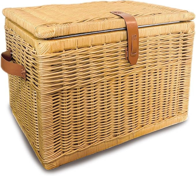 The Basket Lady Handwoven Deep Wicker Storage Trunk, Natural Rattan Wicker Chest with Lid and Han... | Amazon (US)