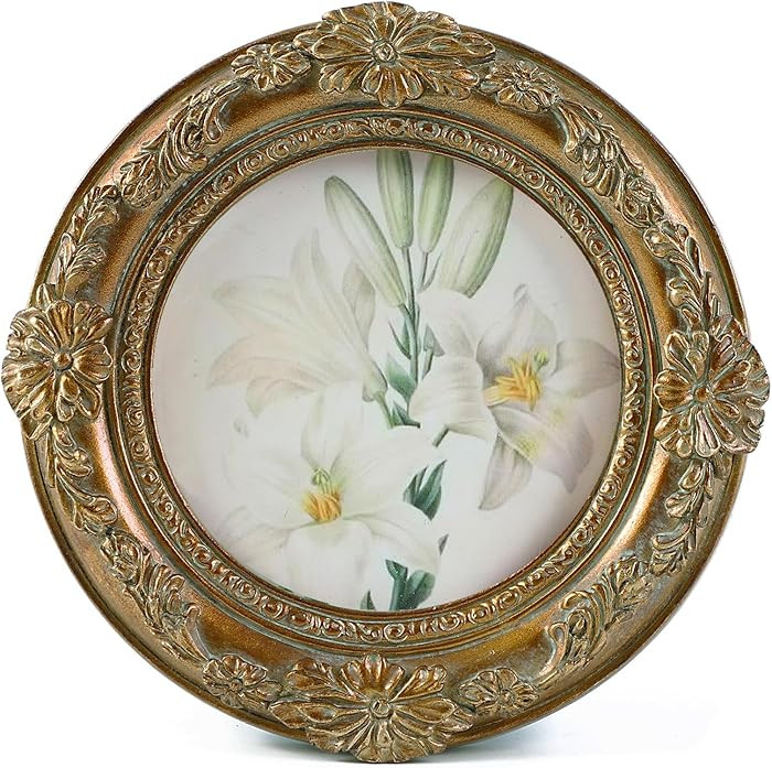 Vintage Picture Frames 3x3 Round Bronze Antique Ornate Picture Frames with Embossed Flower,Tablet... | Amazon (US)