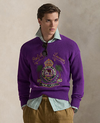 Men's Crewneck Embroidered Knit Sweater | Macy's