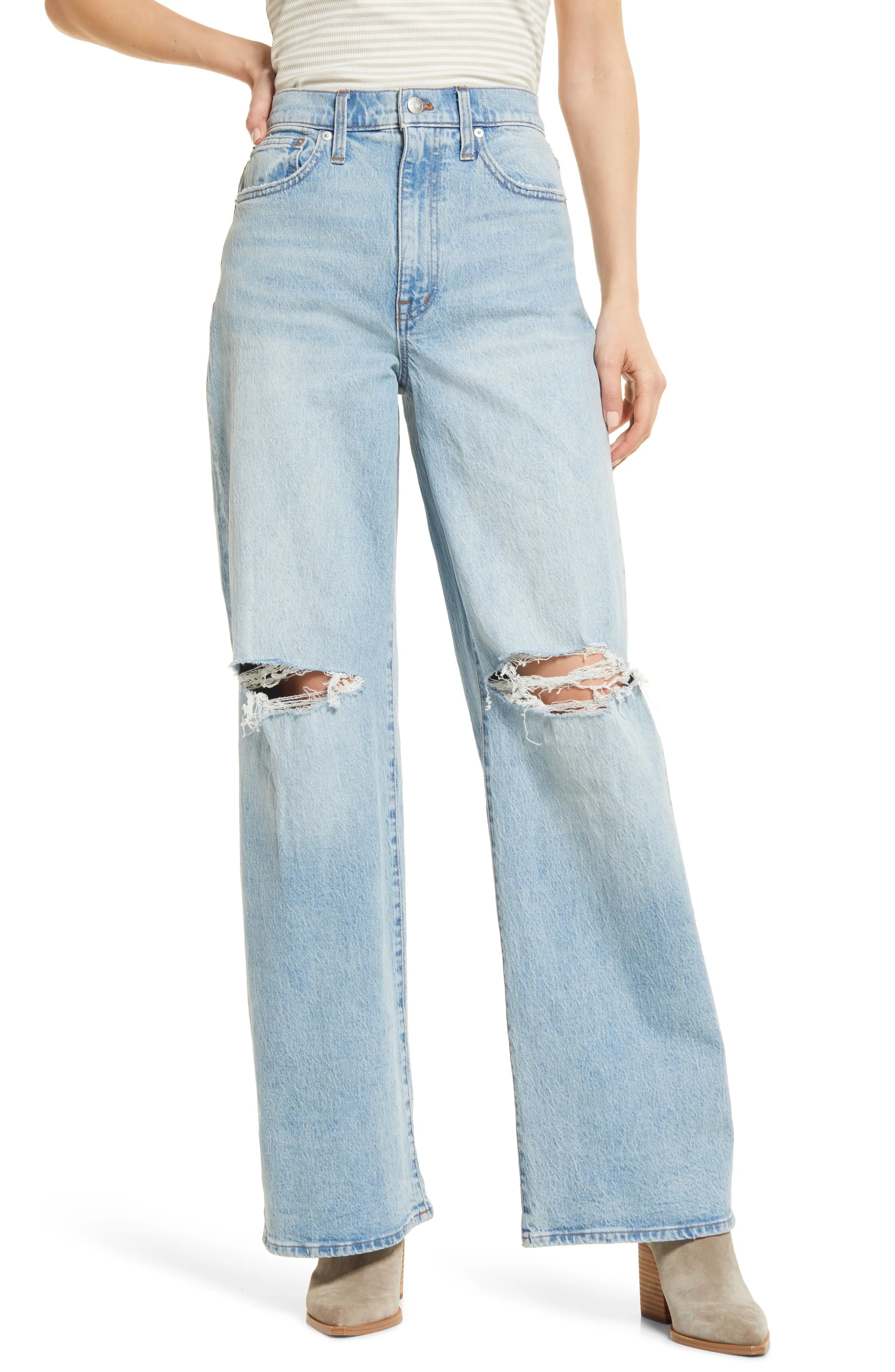 Madewell Women's Ripped High Waist Superwide Leg Jeans in Braisdell Wash at Nordstrom, Size 24 | Nordstrom