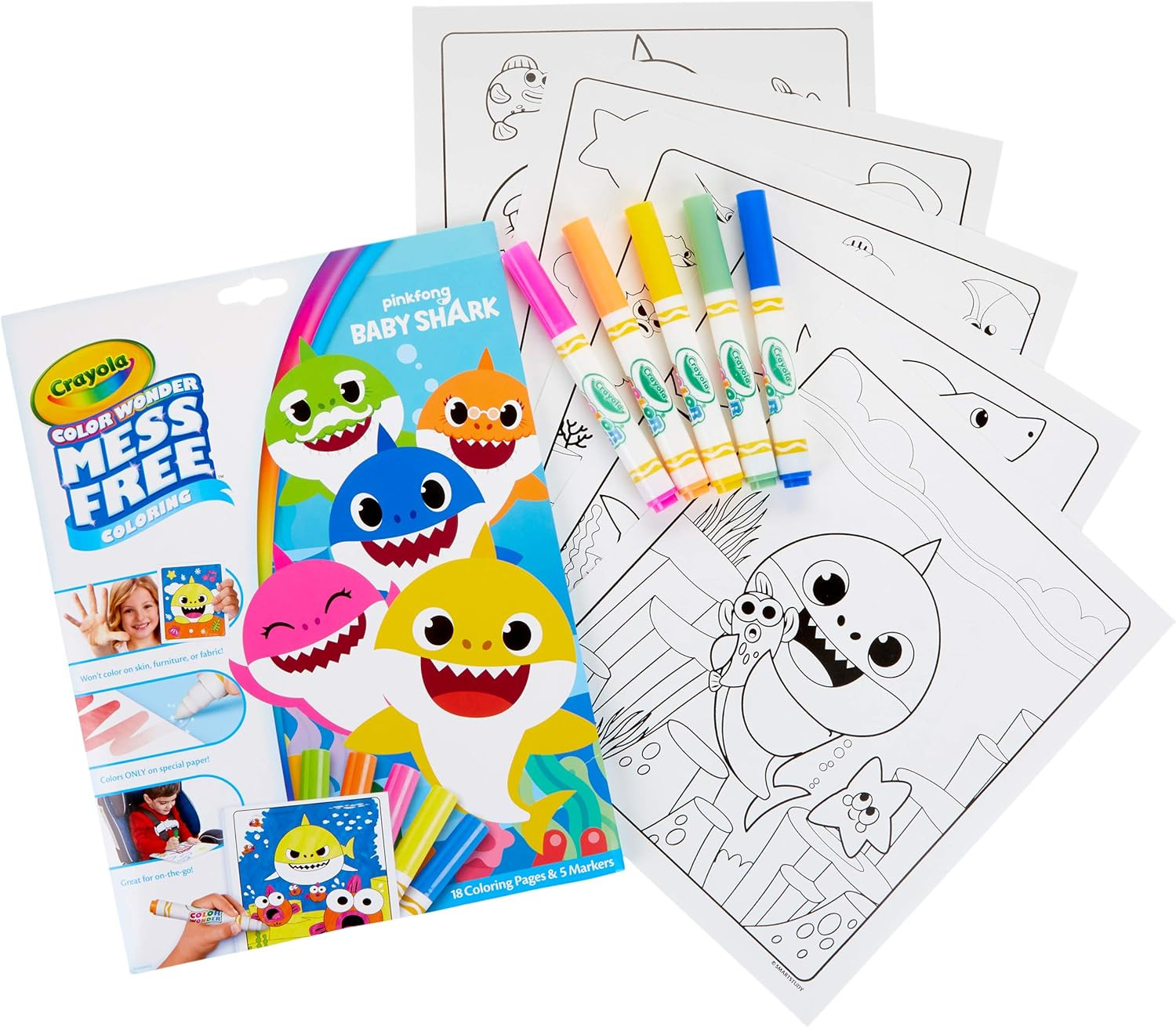 Crayola Baby Shark Wonder Pages,​ Mess Free Coloring Gift, Stocking Stuffers for Toddlers | Amazon (US)