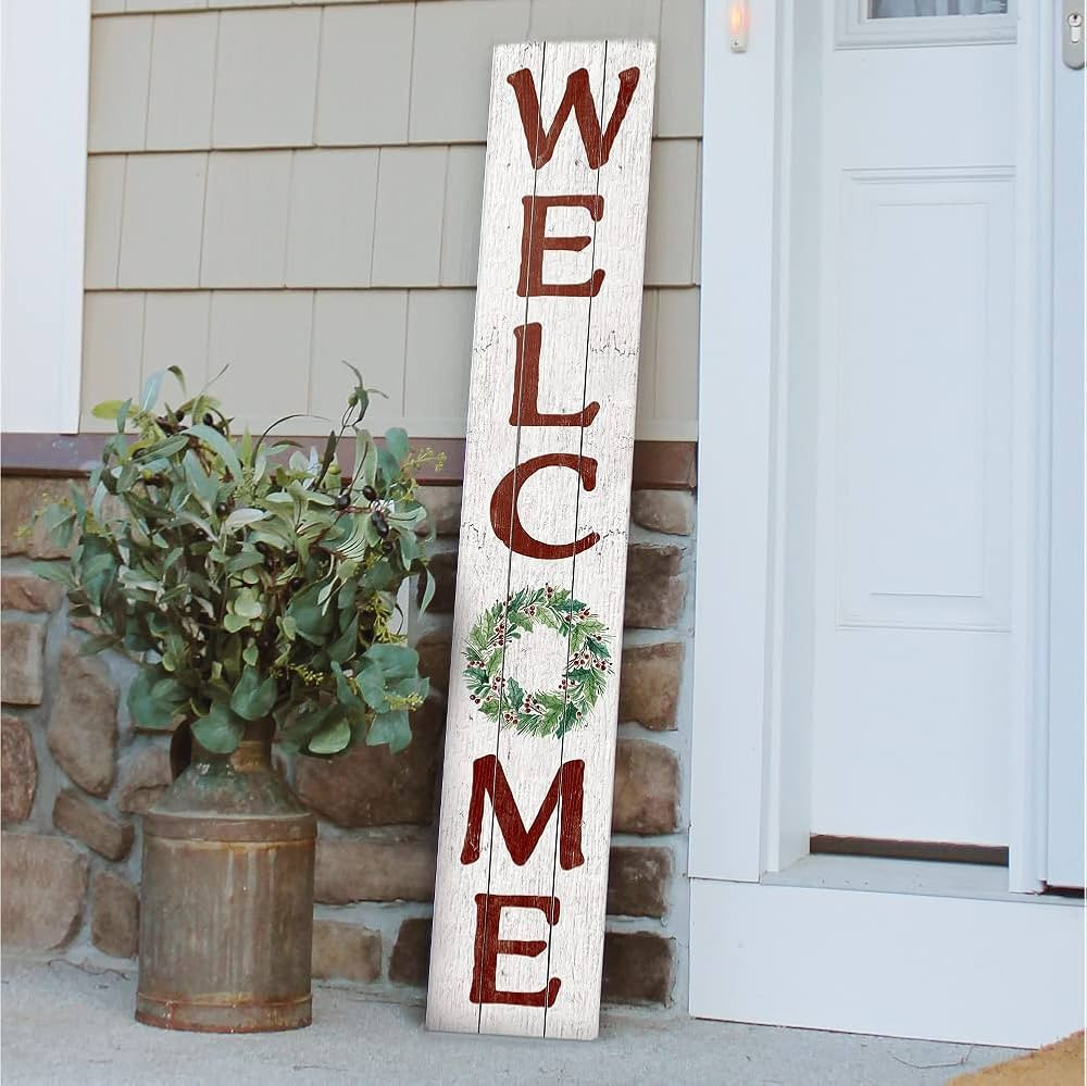 My Word! Welcome Wreath Christmas Porch Board Sign for Front Door, Porch, Yard, Deck, Patio, or W... | Amazon (US)