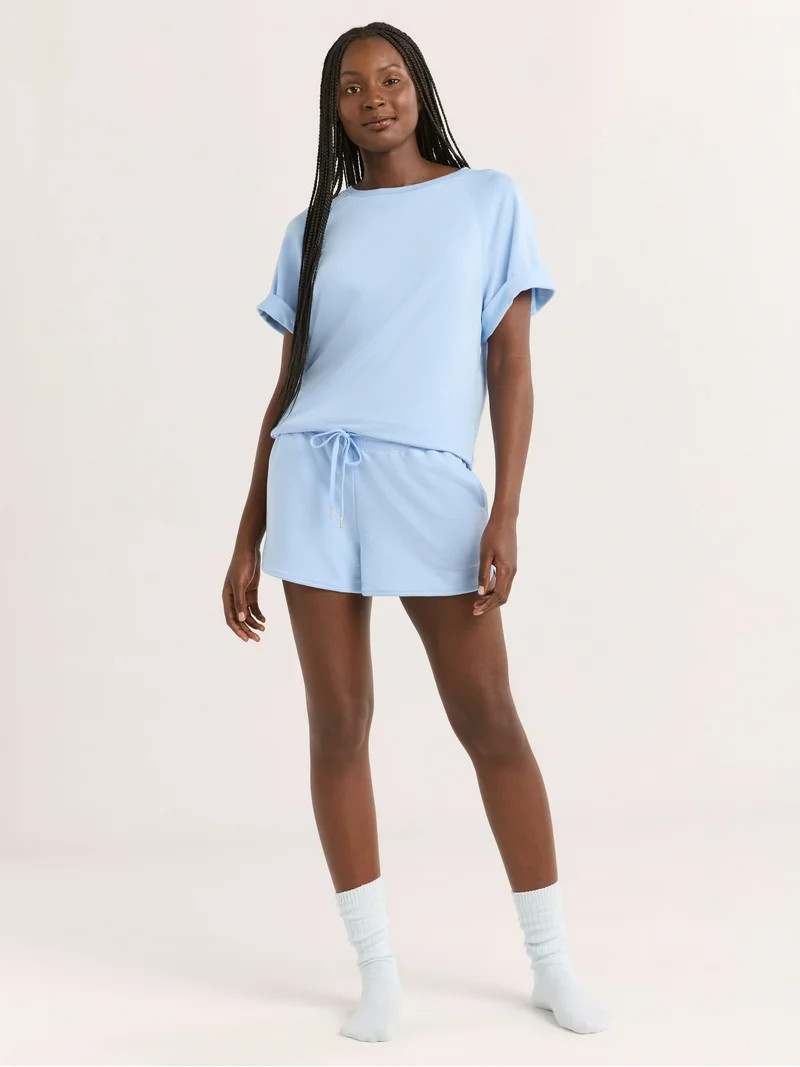 Joyspun Women's French Terry Short Sleeve Top and Shorts Set, 2-Piece, Sizes XS-3X | Walmart (US)