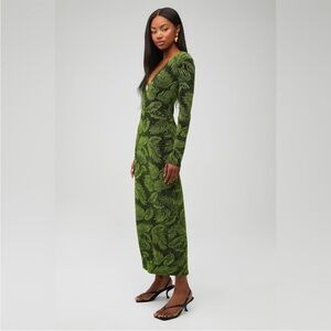 SHOW ME YOUR MUMU Lopez Palm Sparkle Stretch Dress V-neck Long Sleeve Maxi Green | Poshmark