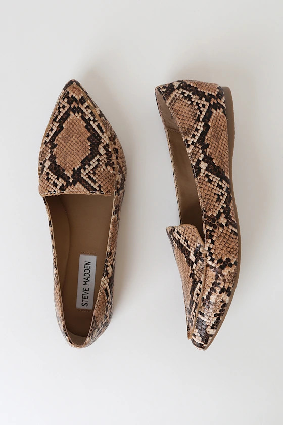Feather Tan Snake Pointed-Toe Flats | Lulus (US)