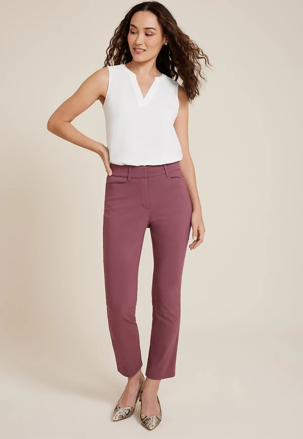 Bengaline Mid Rise Slim Straight Pant | Maurices