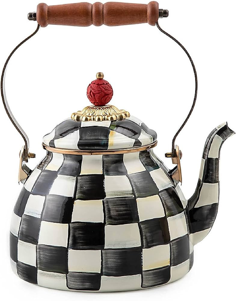MacKenzie-Childs Courtly Check Enamel Tea Kettle, Decorative Tea Kettle, 2-Quart Capacity | Amazon (US)