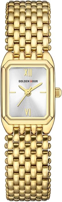 GOLDEN HOUR Vintage Rectangle Bracelet Watch for Women, Gold Tone, Dainty Style | Amazon (US)