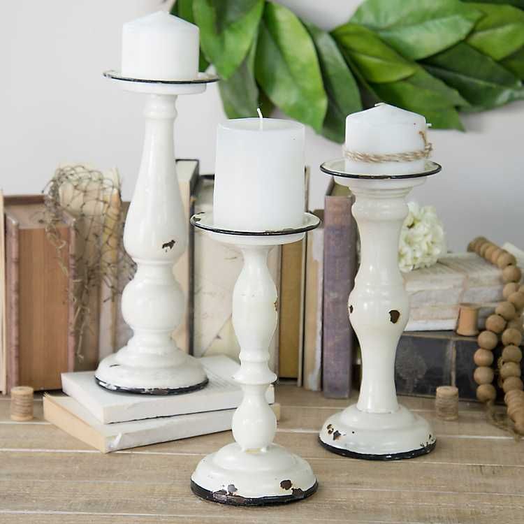 Distressed White Metal Candle Holders, Set of 3 | Kirkland's Home