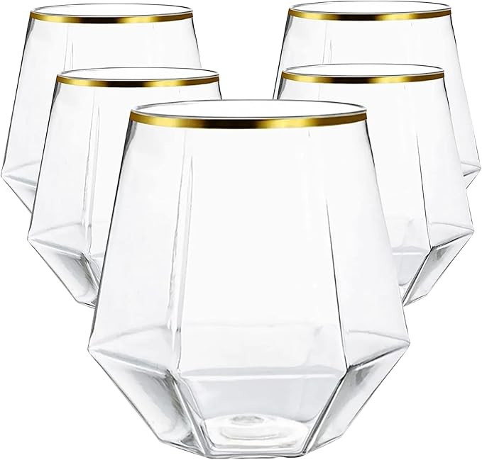 Oojami 40 count Diamond Unbreakable Stemless Plastic Wine Champagne Whiskey Glasses Elegant Durab... | Amazon (US)