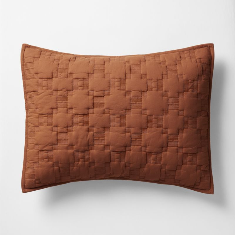 Almond Brown Geometric Stitch Embroidered Cotton Kids Pillow Sham | Crate & Kids | Crate & Barrel