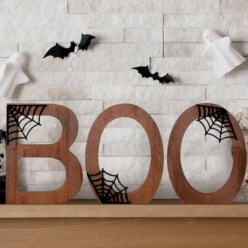 Bucherry 3 Pcs Halloween Boo Sign Table Decorations Wooden Happy Boo Day Indoor Tabletop Shelf De... | Amazon (US)