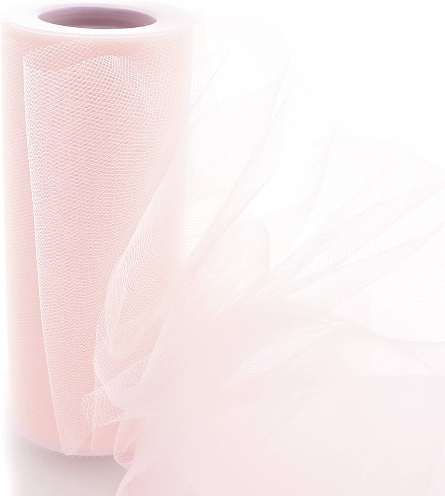 6" Premium Tulle Fabric Roll For Crafts, Wedding, Party Decorations, Gifts - Blush Pink 25 Yards | Amazon (US)