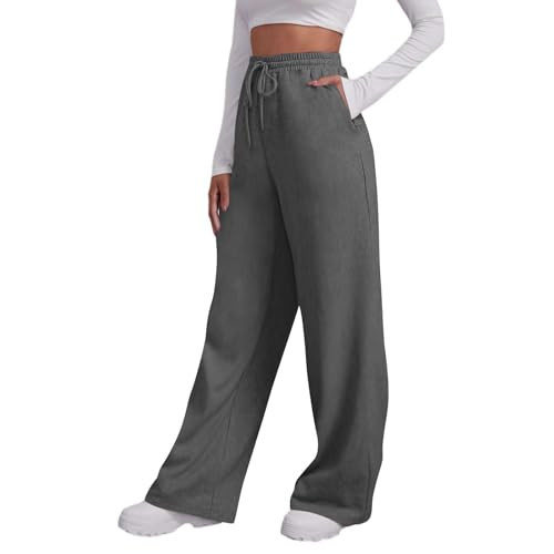 Wide Leg Sweatpants Women Fashion Plus Size Baggy Sweat Pants Drawstring High Waist Casual Lounge Trousers Winter Clothes,Dark Gray Womens Joggers with Pockets L | Amazon (US)