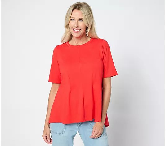 Peace Love World Cinched Waist Hi/Low Short Sleeve Top - QVC.com | QVC