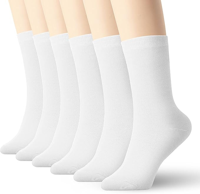K-LORRA Casual Cotton Crew Socks For Women and Men,White Black Grey Dress Socks, 6 Pairs, Size 6 ... | Amazon (US)
