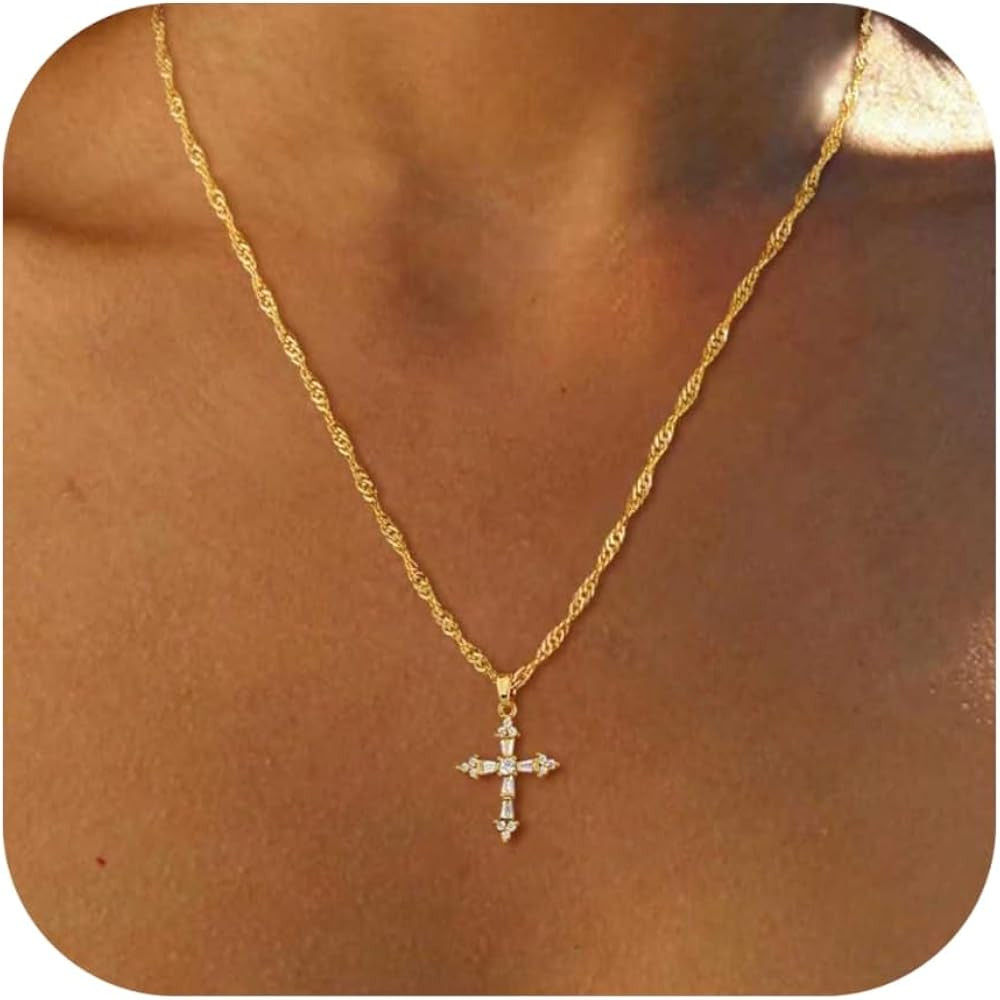 Cross Necklace for Women Dainty 14K Real Silver Gold Plated Layered Cross Pendant Necklace Stack ... | Amazon (US)