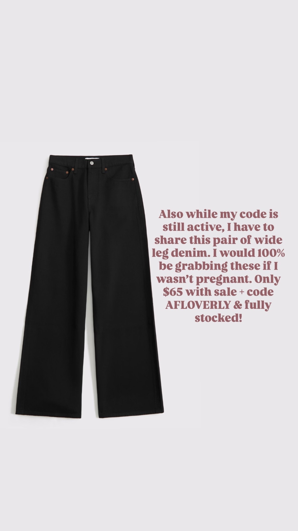 These are one of my favorite pairs of jeans from Abercrombie! I can’t currently wear them since I’m pregnant, but I highly recommend these! Currently on sale & my code AFLOVERLY stacks!

Loverly Grey, Abercrombie sale, wide leg jeans, denim, black denim, winter staples 

#LTKSaleAlert