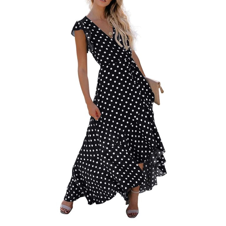 HAOMEILI Women's Summer Floral Print Cross V Neck Dress Bohemian Flowy Long Maxi Dresses | Walmart (US)