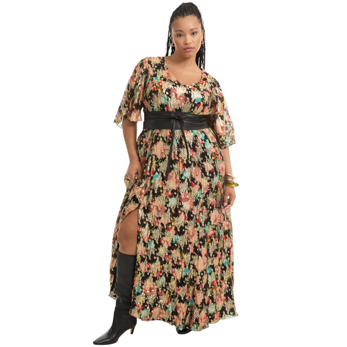 June + Vie by Roaman's Metallic Printed Maxi Dress | Target