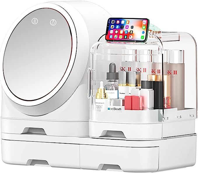 Miss Puff Makeup Organizer with LED Mirror and Fan, Large Capacity Cosmetic Storage Display Case,... | Amazon (US)