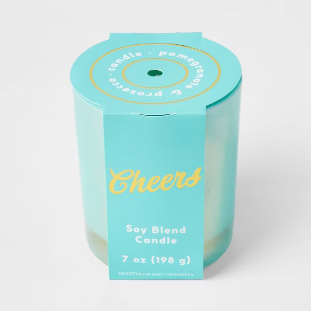 7oz Celebration Turquoise Glass with Iridescent Finish 'Cheers' Candle - Opalhouse™ | Target