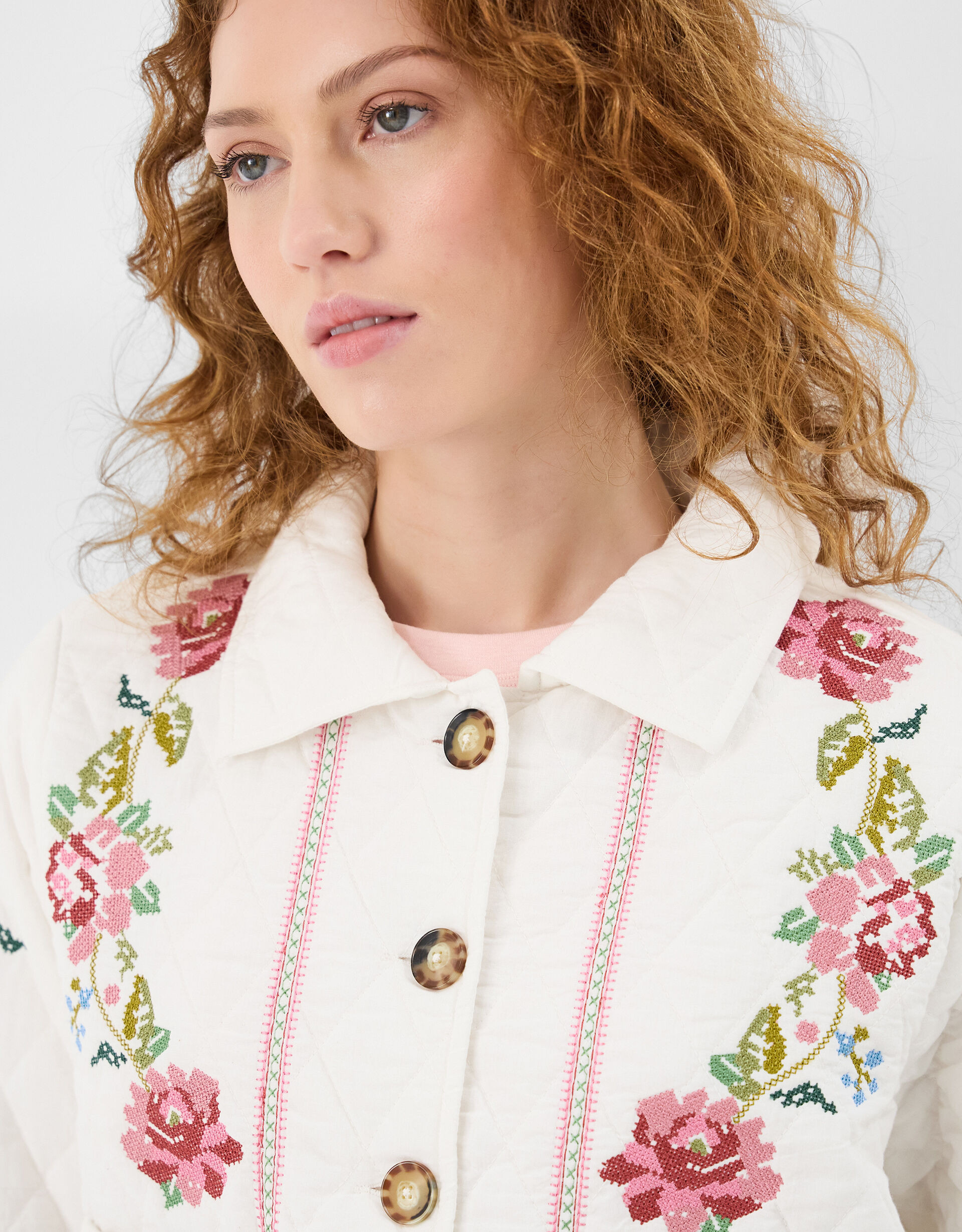 Floral Embroidered Quilted Jacket Ivory | Accessorize (Global)