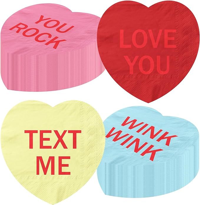 Valentine’s Day Napkins Supplies-Conversation Heart Napkins Decoration Set 40Pcs Love Heart Sha... | Amazon (US)