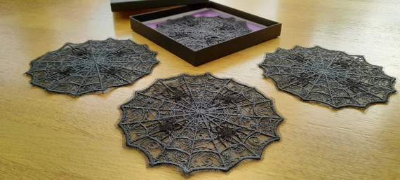 Spooky Spiderweb Freestanding Lace Coaster on Organza - Etsy Canada | Etsy (CAD)