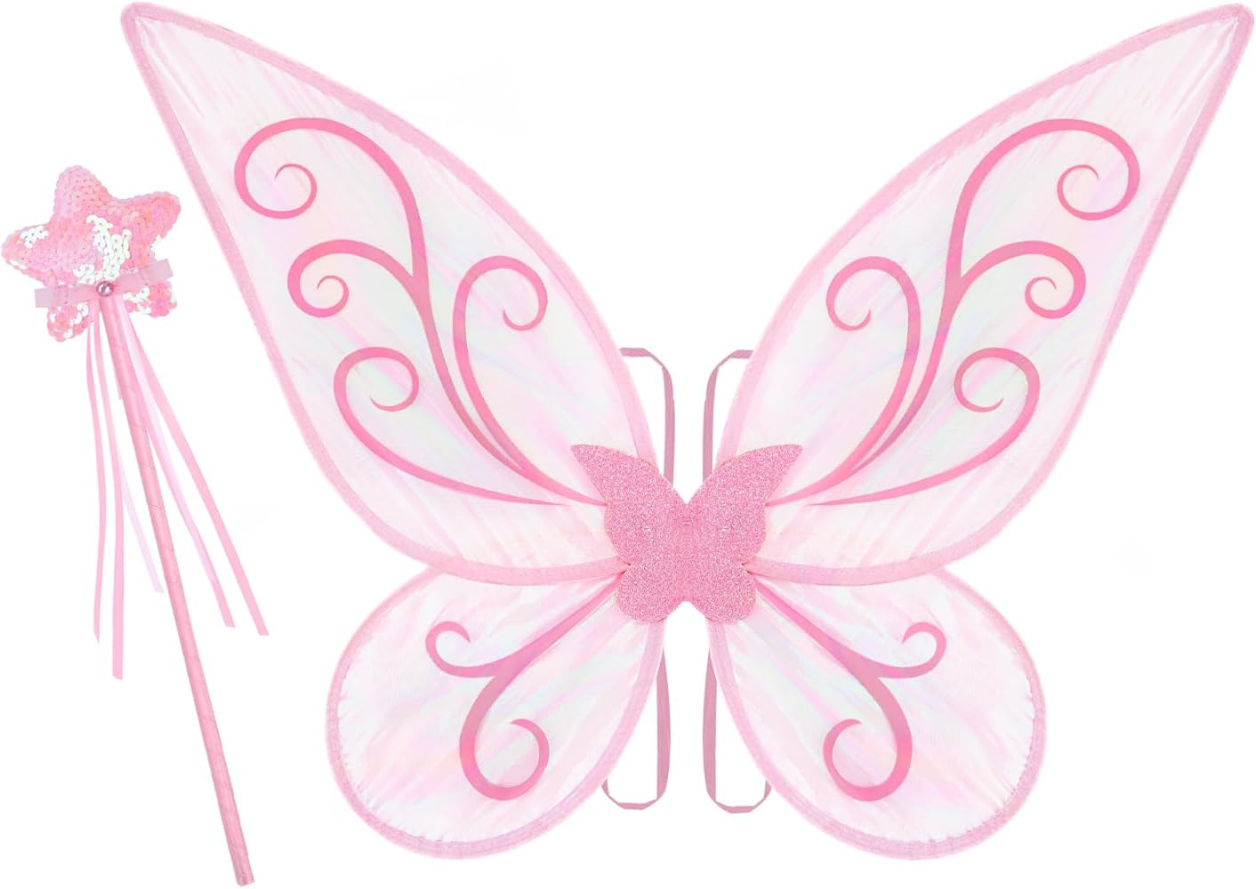 Fairy Wings Butterfly Costume for Girls Halloween Cosplay Dress Up Fairy Costume with Wand | Amazon (US)