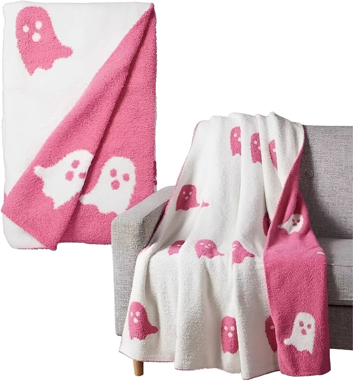 2023 Halloween Viral Pink Ghost Blanket Flannel Reversible Super Soft for All Seasons Blankets Ka... | Walmart (US)