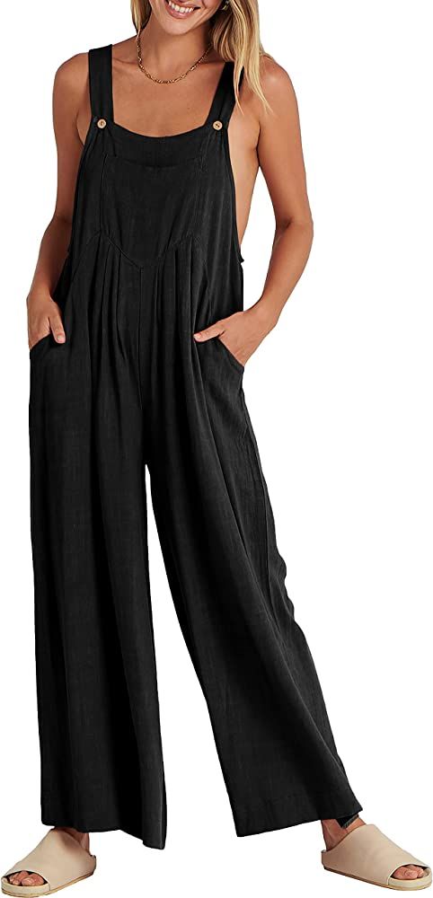 ANRABESS Women's Overalls Casual Loose Sleeveless Adjustable Straps Bib Wide Leg Jumpsuit with Pocke | Amazon (US)
