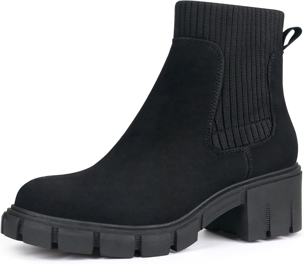 JABASIC Womens Chunky Ankle Boots Slip on Chelsea Boots Elastic Booties | Amazon (US)