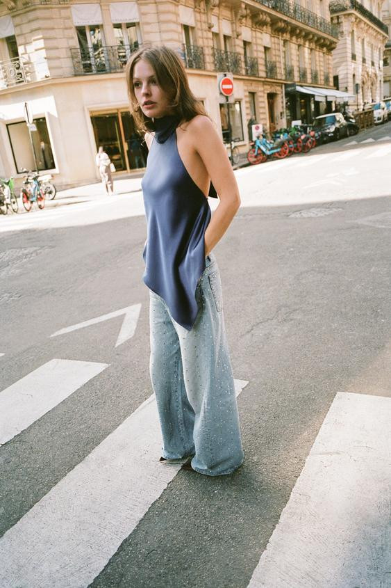 TRF BAGGY RHINESTONE JEANS | Zara US