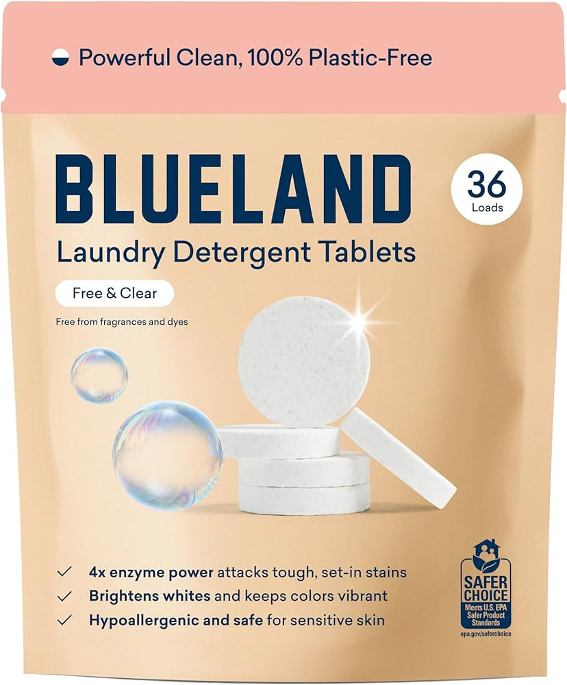 BLUELAND Laundry Detergent Tablets, 36 Count, Plastic-Free Eco-Friendly Pods, Sheets, Liquid Alte... | Amazon (US)