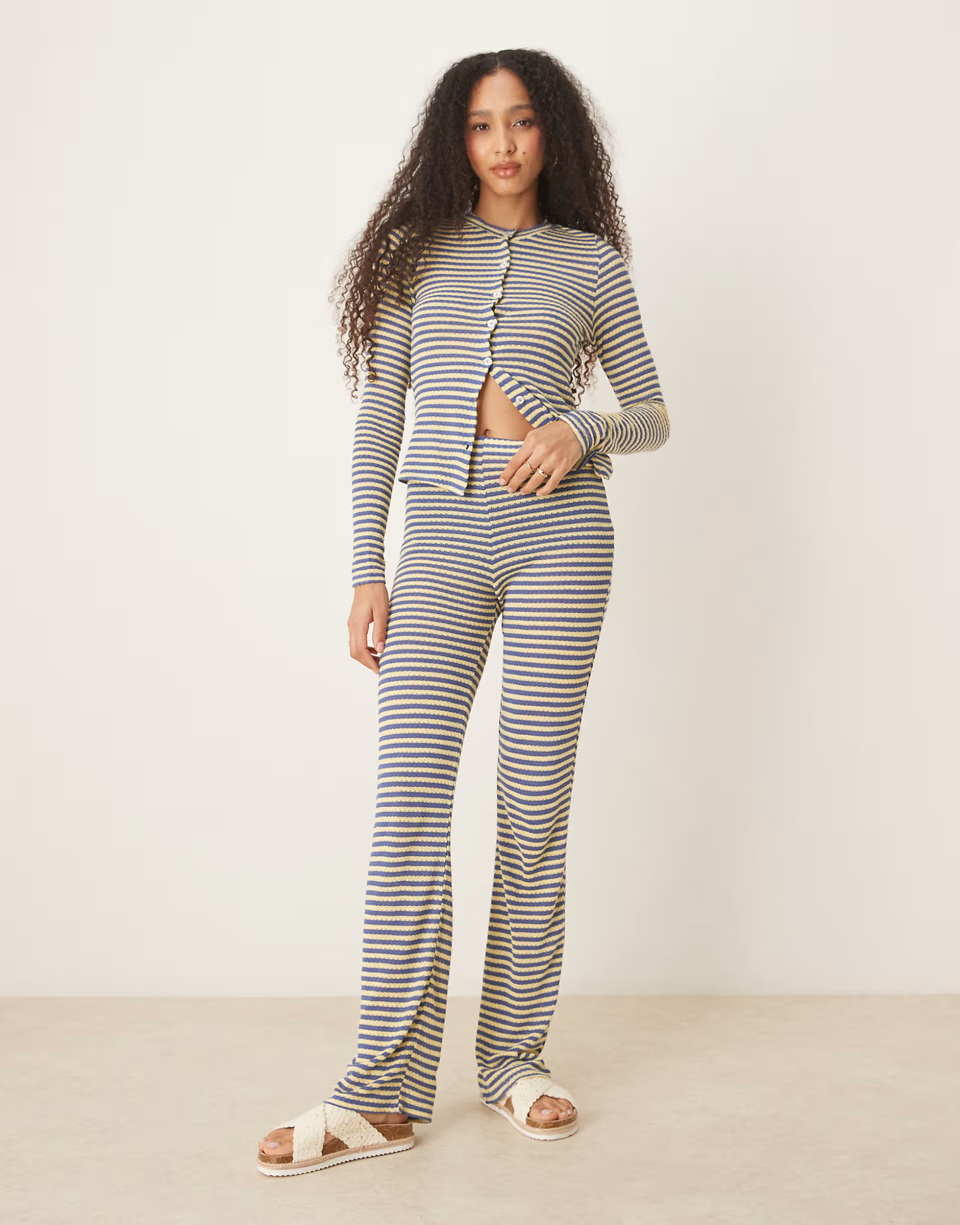 ASOS DESIGN knitted wide leg trouser co-ord in blue and yellow stripe | ASOS | ASOS (Global)