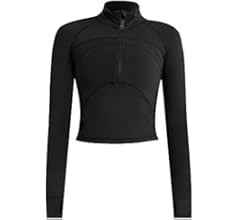Women's Cropped Workout Jacket 1/2 Zip Pullover Running Athletic Outwear Slim Fit Long Sleeve Yog... | Amazon (US)