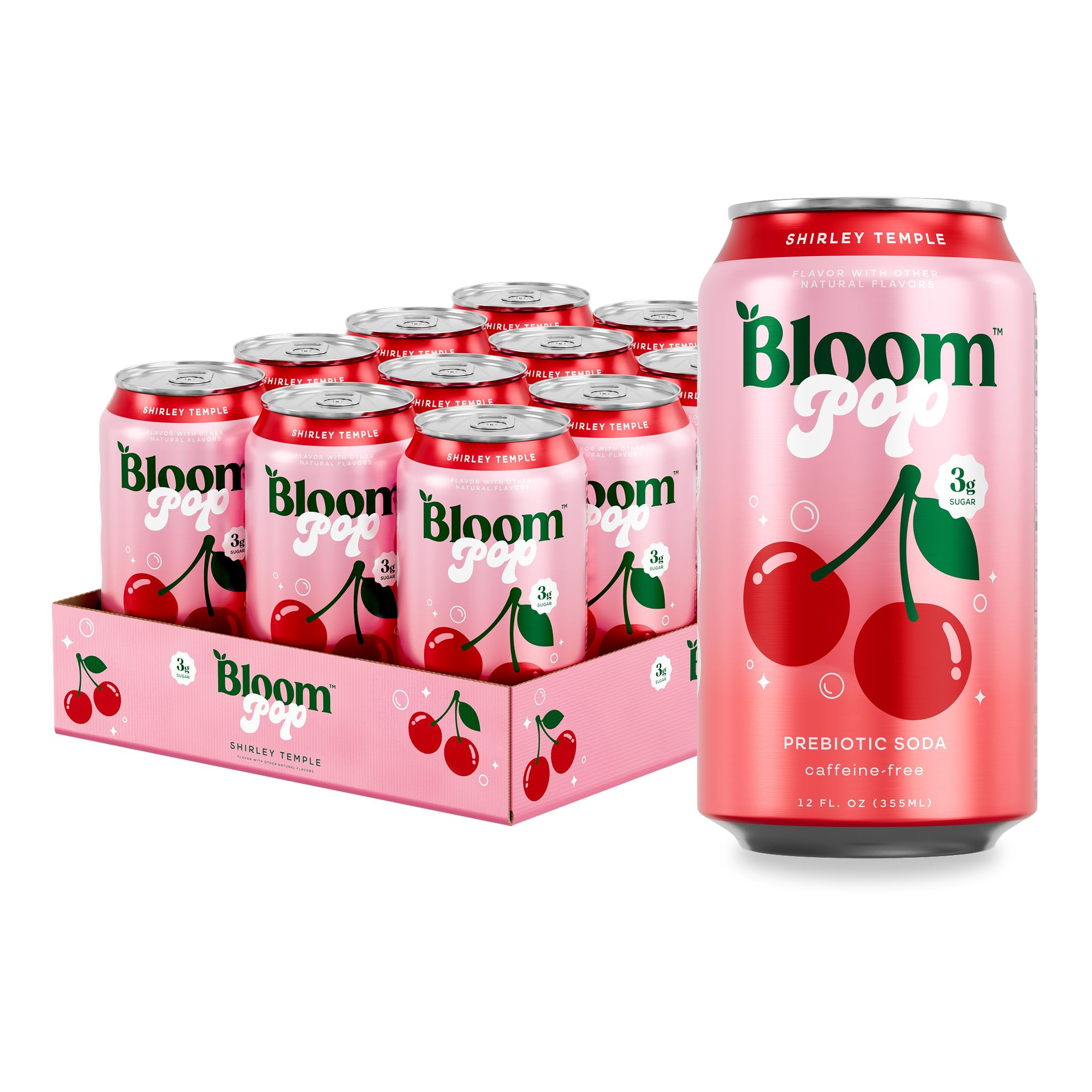Bloom Pop Prebiotic Soda 12 Pack, Shirley Temple Flavor, 12oz Cans | Prebiotic Soda for Gut Healt... | Amazon (US)