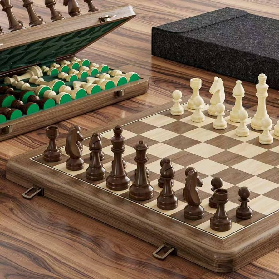 15 Inch Black Walnut Magnetic Chess Set, Folding Wooden Chessboard with Green Dual-Sided Storage ... | Amazon (CA)