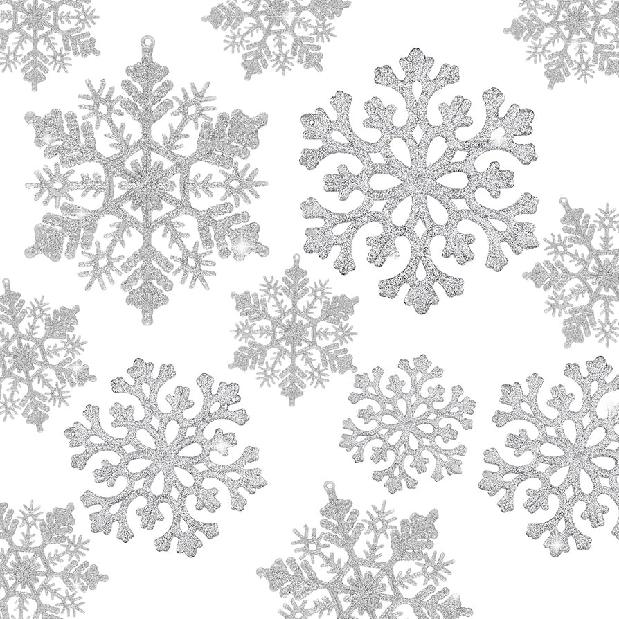 36pcs Christmas Snowflake Ornaments Plastic Glitter Snowflakes Ornaments for Xmas Tree Decoration... | Amazon (US)