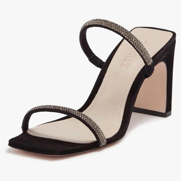 SCHUTZ Woman’s Salwa Black Suede Rhinestone Mid Mule Heel Sandals Size 9 | Poshmark