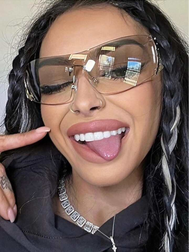 1pc Women'S Silver Metal Framed Rhinestone Studded Y2k Fashion Sunglasses For Street, Travel & Ou... | SHEIN