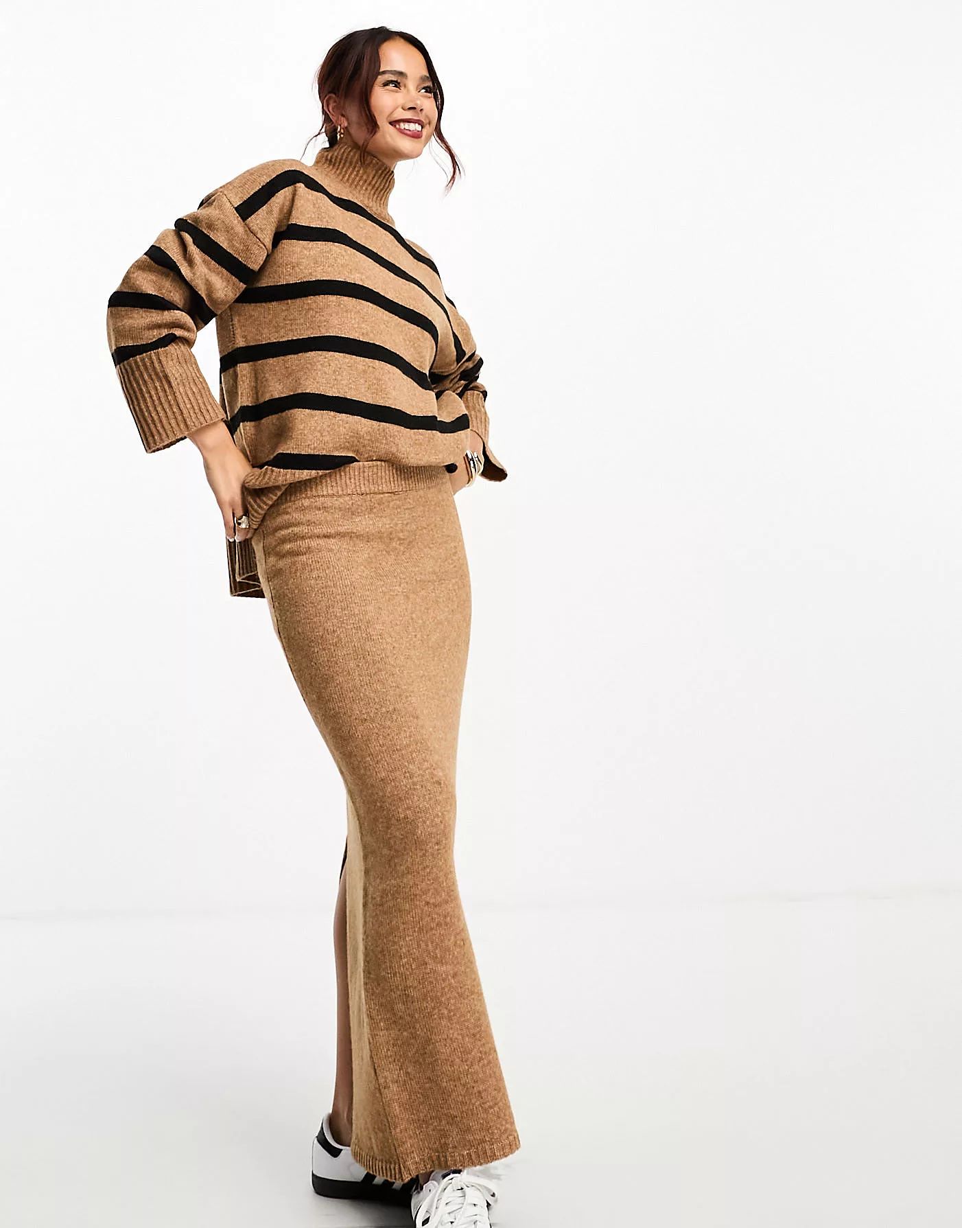 ASOS DESIGN co-ord knitted midi skirt in camel | ASOS (Global)